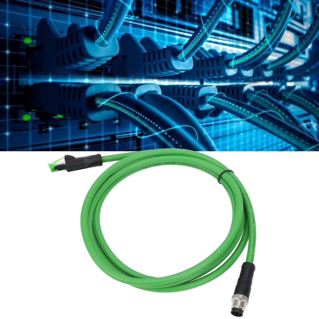 Patch Cord M12 RJ45 Connector Ethernet Shielded Cable 4 Pin CAT5E 24 AWG Wire IP67 Water Proof