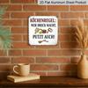 2D Flat, 1pc German Kitchen Rules Metal Sign - Vintage German Text & English Translation Wall Plaque with Utensil Icons, Chef Gift for Home
