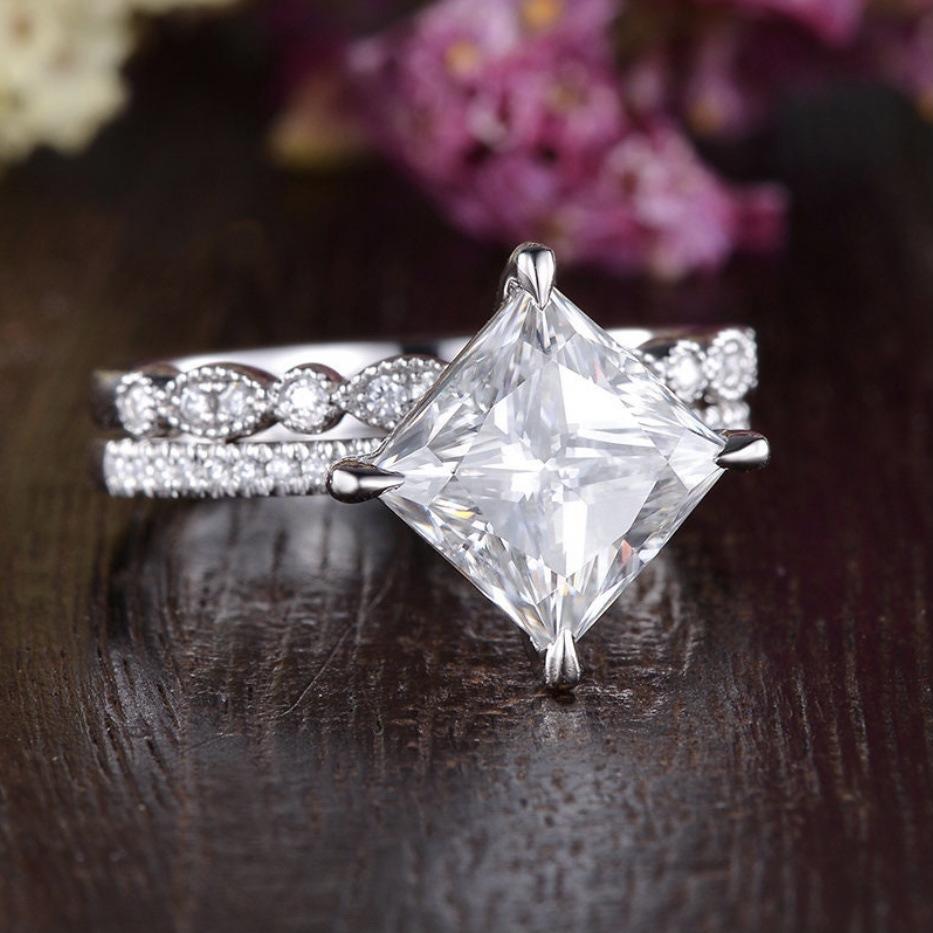 Women's Diamond Rings, Simple Square Diamond Accessories, Couple Rings