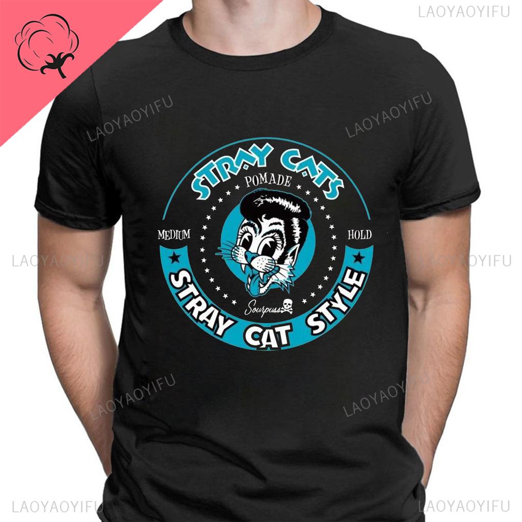 Stray Cats Rock Klassiska T-shirts Amerikanskt Rockabillyband Fan Hipster Streetwear Mode Andningsbar Pojke Flicka Män Kvinnor Bomulls T-shirt