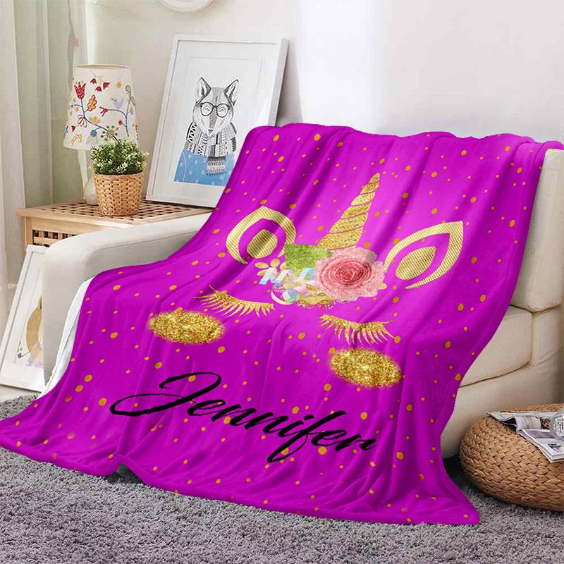 Pink Cartoon Unicorn Blanket Baby Girl Boy Linen Flannel Blanket Personalized Family Friend