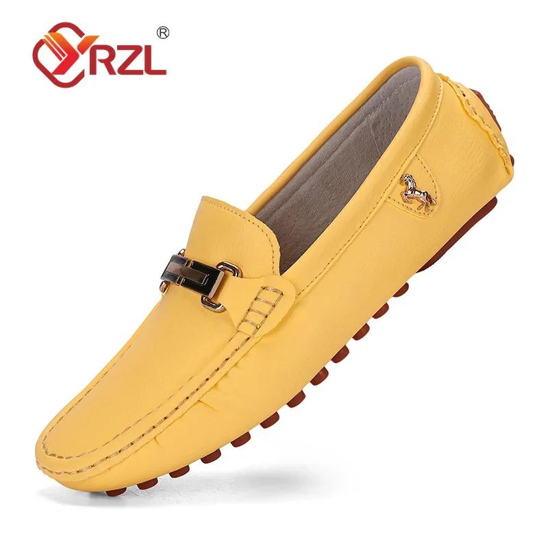 YRZL Loafers Men Handmade Leather Loafer Casual Driving Flats Slip-on Shoes Luxury Comfy Moccasins Size 48 Loafers Shoes for Men