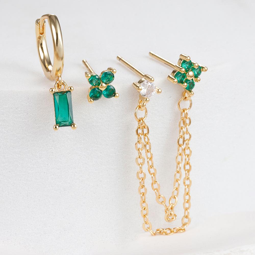 Flower Hoop Earrings for Women Studs Chain Tassel Piercing Earring Jewelry Accessory