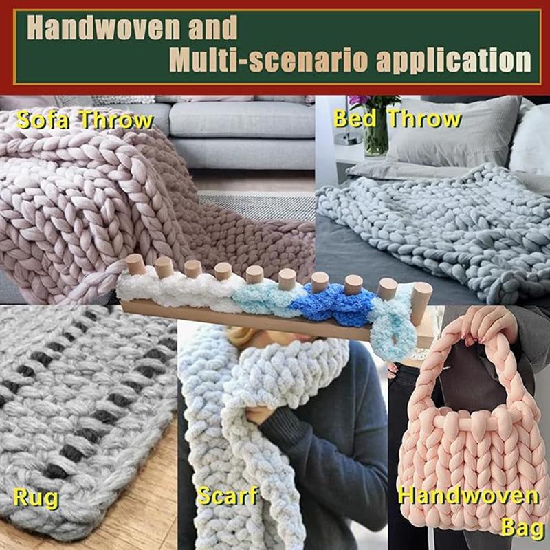 Chunky Blanket Loom Wood Knitting Frame DIY Throw Blanket Adjustable Hand Knitting Yarn Chunky Beginner Friendly Yarn Craft Gift