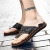 Fashion Genuine Leather Mens Slippers Summer Handmade Breathable Outdoor Beach Slipper High Quality Casual Leisure Slippers Flip-Flops