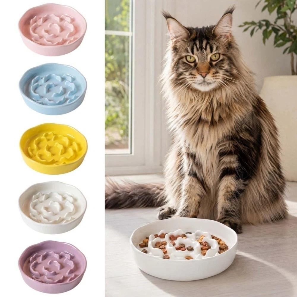 Ceramic Pet Drinking Eating Feeder Anti Tipping Cats Feeder Basin for Kitten/Puppy/Bunny