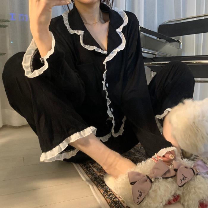 Kadın İlkbahar Sonbahar Pijama İki Parça Set Kadın Bol Moda Leopar Desenli Uzun Kollu Bayan Ev Giyimi