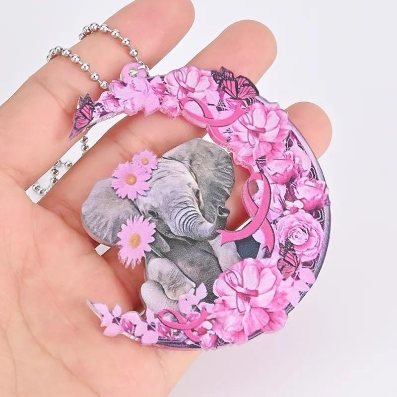 Moon Whimsical Pink Flower And Elephant Acrylic Car Pendant For Chic Interior Car Decor