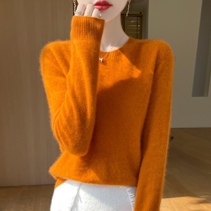 

Вязаный свитер женский круглый вырез пуловер свитер свободный мягкий липкий низ рубашка весна и осень топы XXL тыква