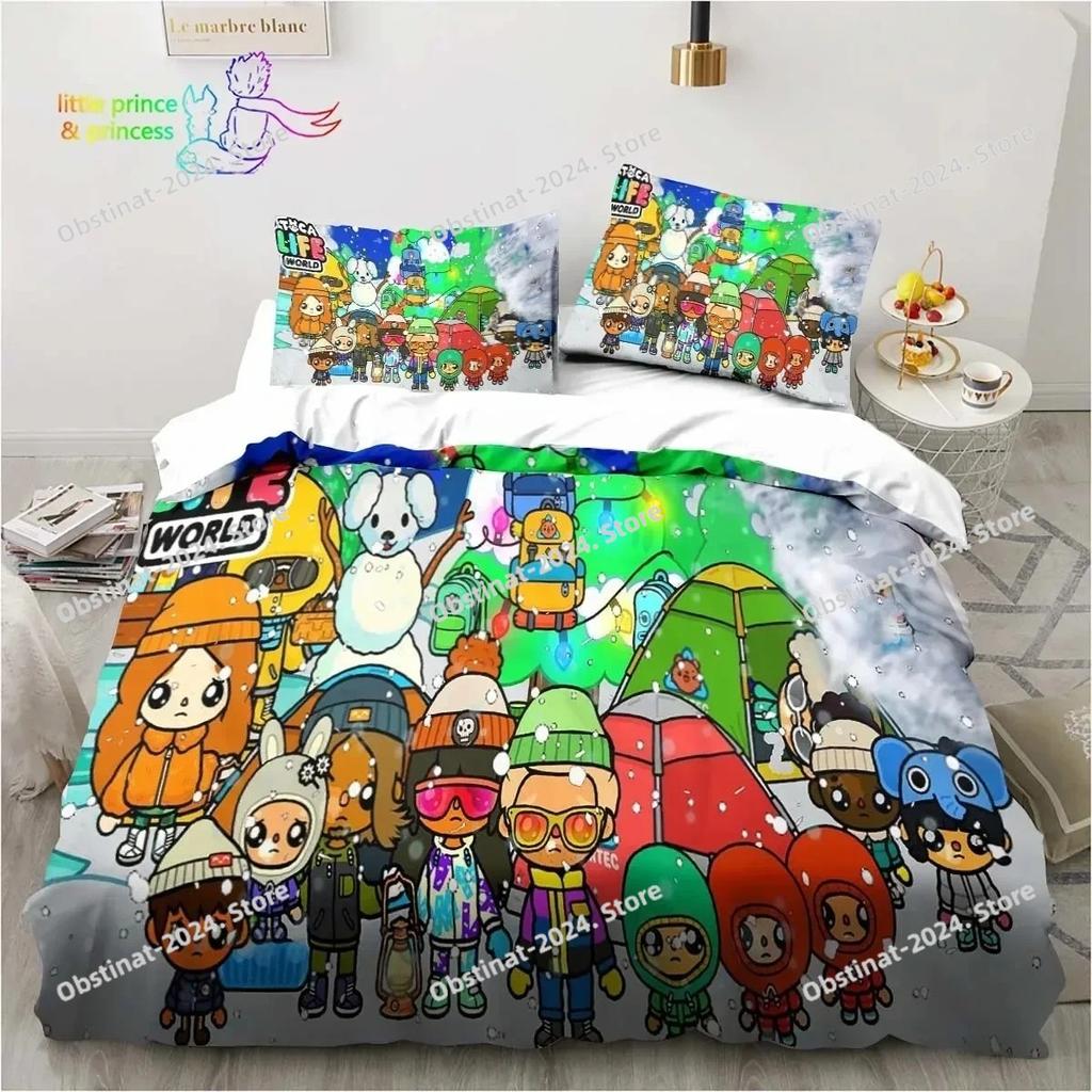 T-Toca Box Life World Cartoon Bedding Set Single Twin Full Queen King Size Bed Set Adult Kid Bedroom Bedding Gift