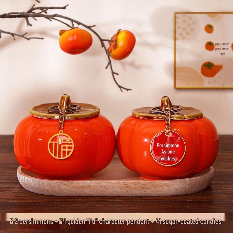 Ruyi Persimmon Ceramic Tea Can: Sealed Canister for Tea, Home Decor & Wedding Souvenir