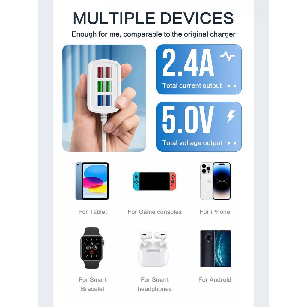 USB Ladegerät 6 Port Steckdosenleiste Universal Elektrische Steckdose EU/US Stecker Handy Ladegerät Adapter Multifunktions Verlängerungskabel Steckdose