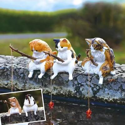 Figurka kočky rybářské Pryskyřice Kreslená soška koťátka Zvířecí socha Domov Kancelář Stolní Dekorace Ozdoba Akvárium Akvárium