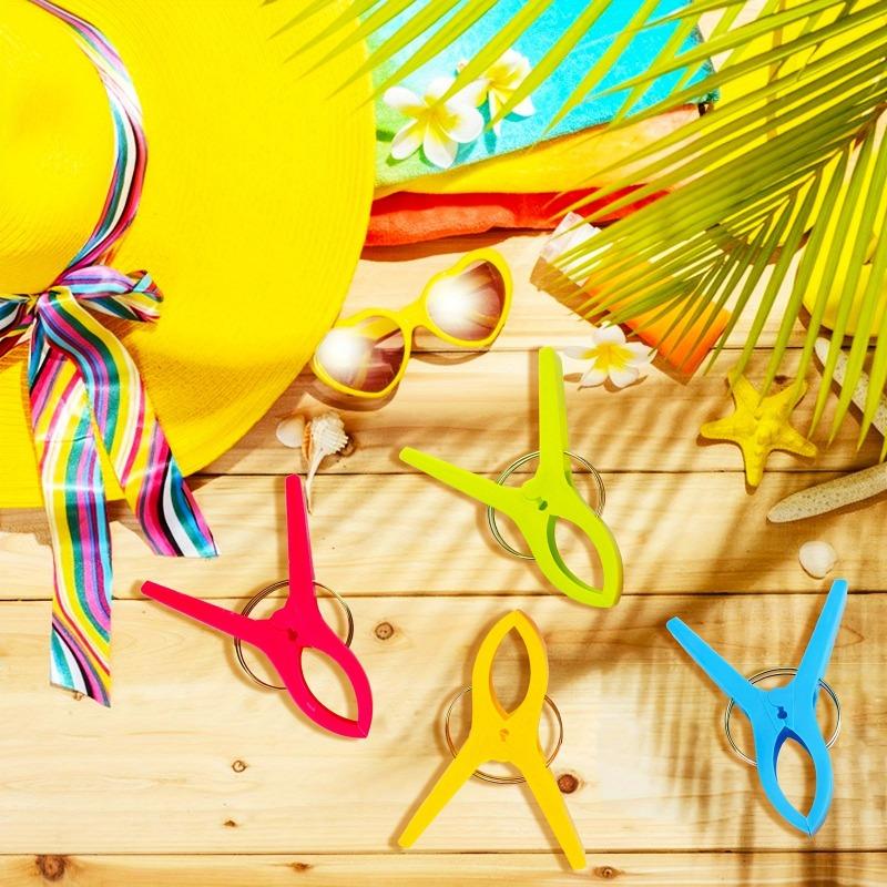 4Pcs Bright & Sturdy 4-Pack Beach Towel Clips: Secure Towels Firmly, Multi-Use & Wind-Resistant – Solves Blown-Away Problems!