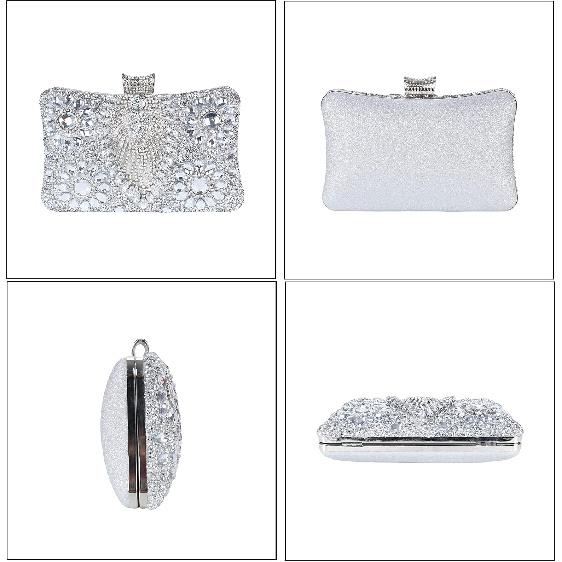 Pochette Da Sera Con Strass E Perline: Borsa Scintillante A Triangolo Per Matrimonio E Ballo (Argento, Taglia L)