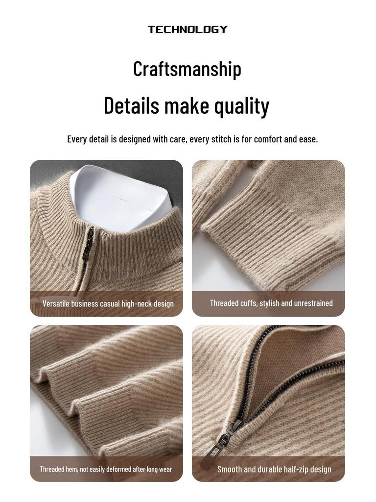 Men's Thickened Cashmere Half-Zip Sweater - Loose Knit Base Layer