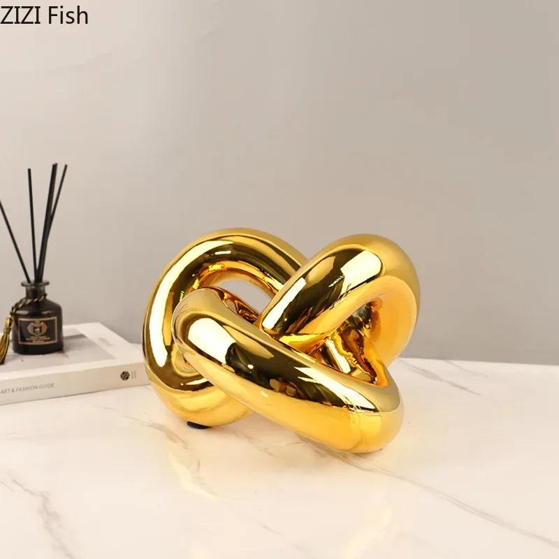 Wrapping Knots Artwork Gold-plated Geometry Knot Ornaments Desk Decoration Modern Geometric Resin Crafts Room Aesthetic Decor