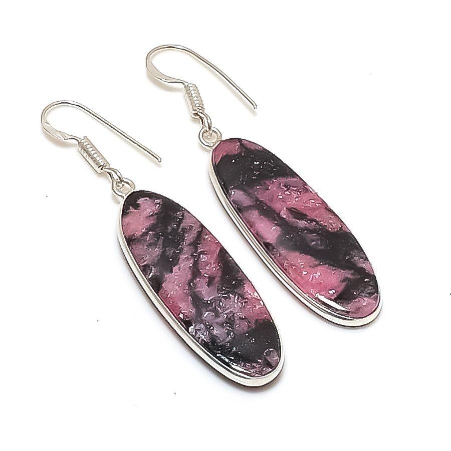 Natural Rhodonite Gemstone 925 Sterling Silver Jewelry Earring 2.13  AE-11997
