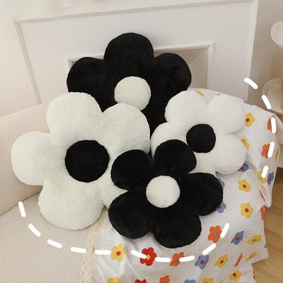 INS Soft Nap Office Throw Pillow Black White Flower Pillow Home Bedroom Flower Cushion Sofa Chair Student Cushion Support Pads