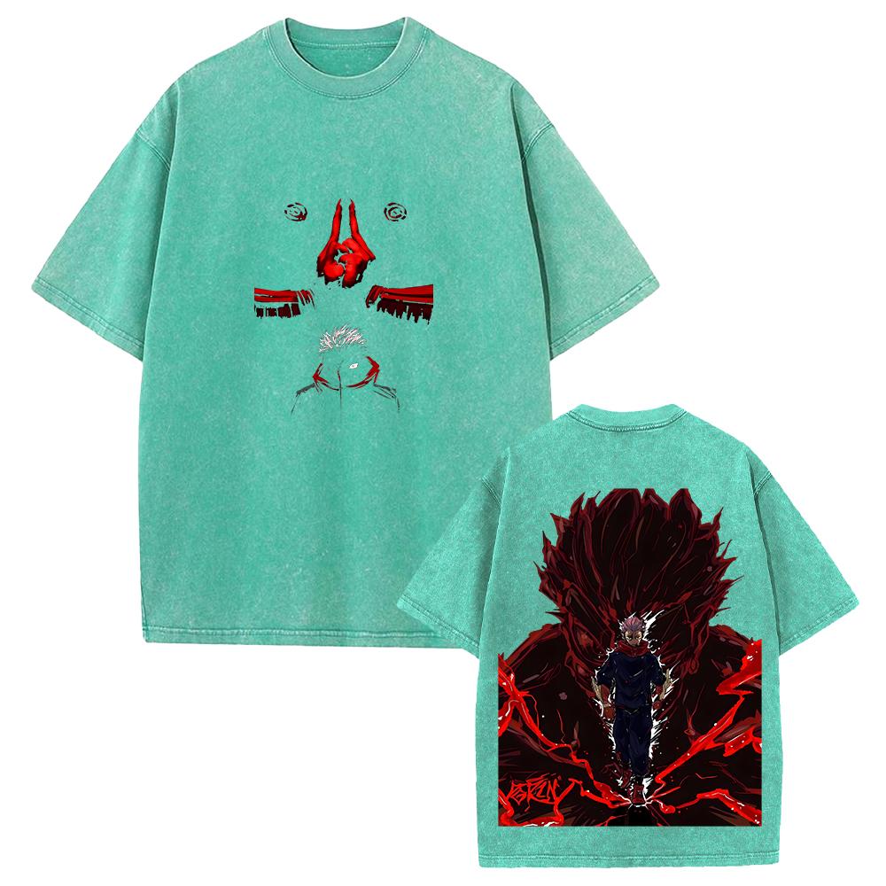 Itadori Yuji Jujutsu Kaisen Cool Clothing Men Women Manga T-shirts Vintage Washed T Shirt Casual Cotton Tee Harajuku Male Tshirt