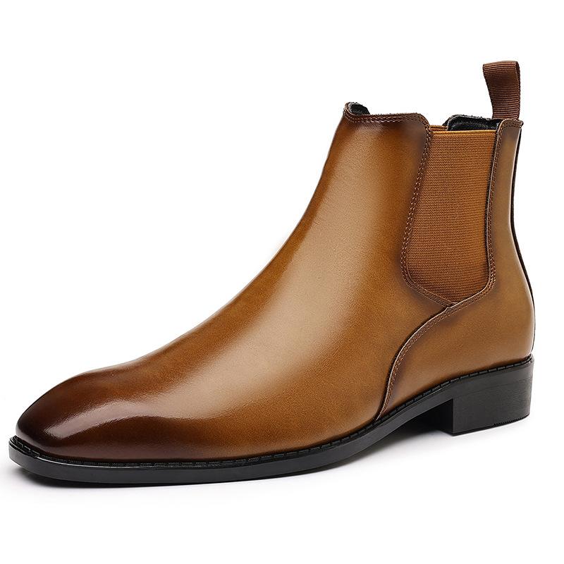 New Winter Fashion Patent Leather Chelsea Ankle Boots For Men's Casual Brand Designe Pointed Toe Shoes Zapatos Hombre High Tops