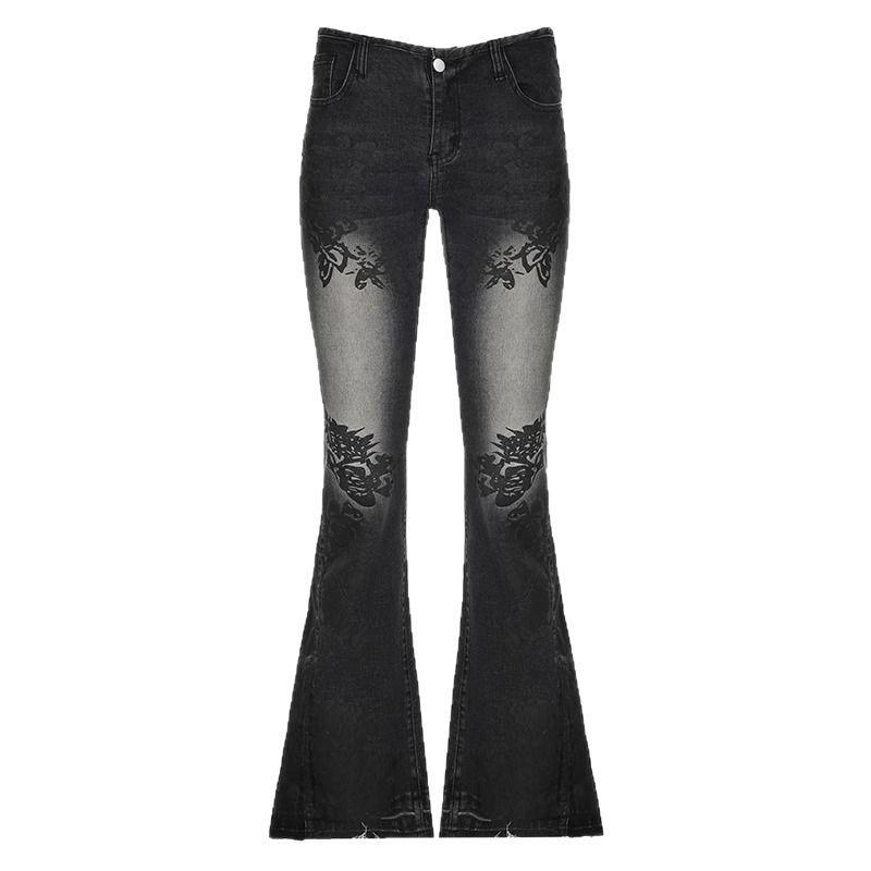 Spicy Girl Distressed Low Rise Stretch Flare Jeans: Retro & Versatile