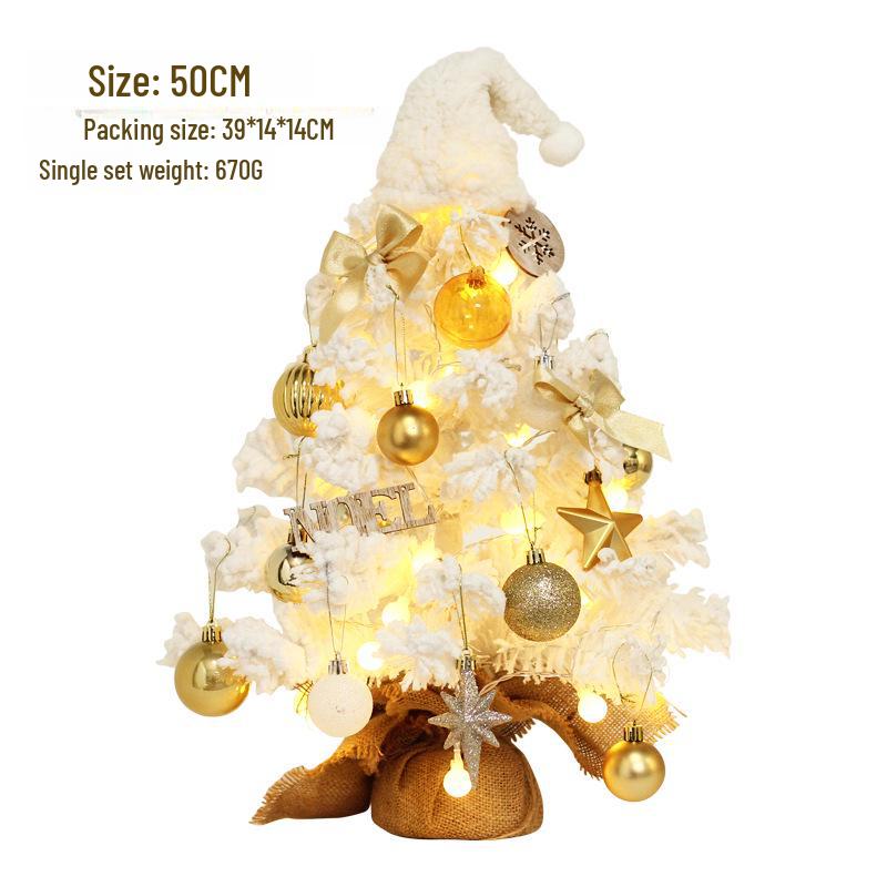White PVC Flocked Mini Desktop Christmas Tree Set with Ornaments