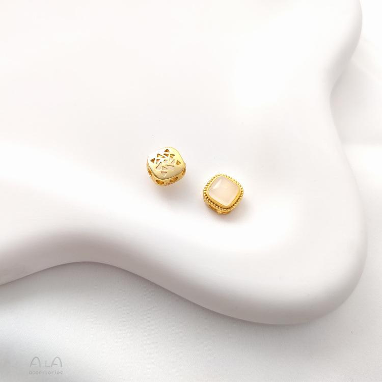 Dull Gold Cat's Eye Stone Spacer Beads with Imitation Jasper for DIY Bracelets and Necklaces