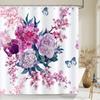 Bathroom Flowers Shower Curtain Watercolor Plant Floral Art Polyester Fabric Shower Curtain 180 * 180Cm With 12 Hooks