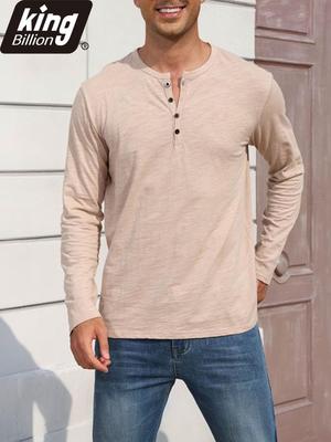 Herr Casual Långärmad Henley T-shirt - Enfärgad Bomullsblandning Bekväm och Stilfull