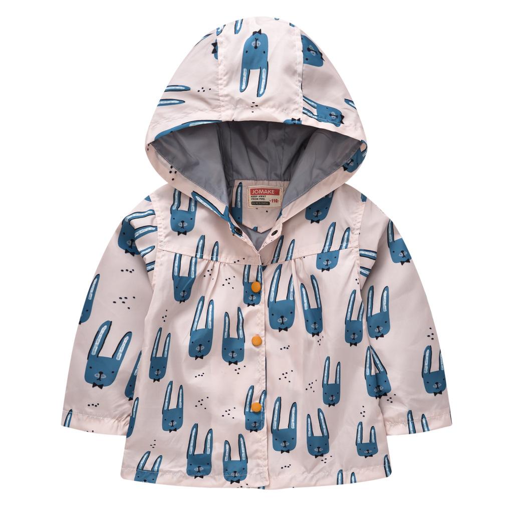 Children's Clothing Girls Cute Button Jacket Spring and Fall Children's Printed Long-sleeved Hooded Windbreaker Jacket