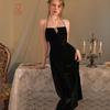 Autumn and Winter New French Velvet Backless Deep V Hollow Long Neck Sling Suit