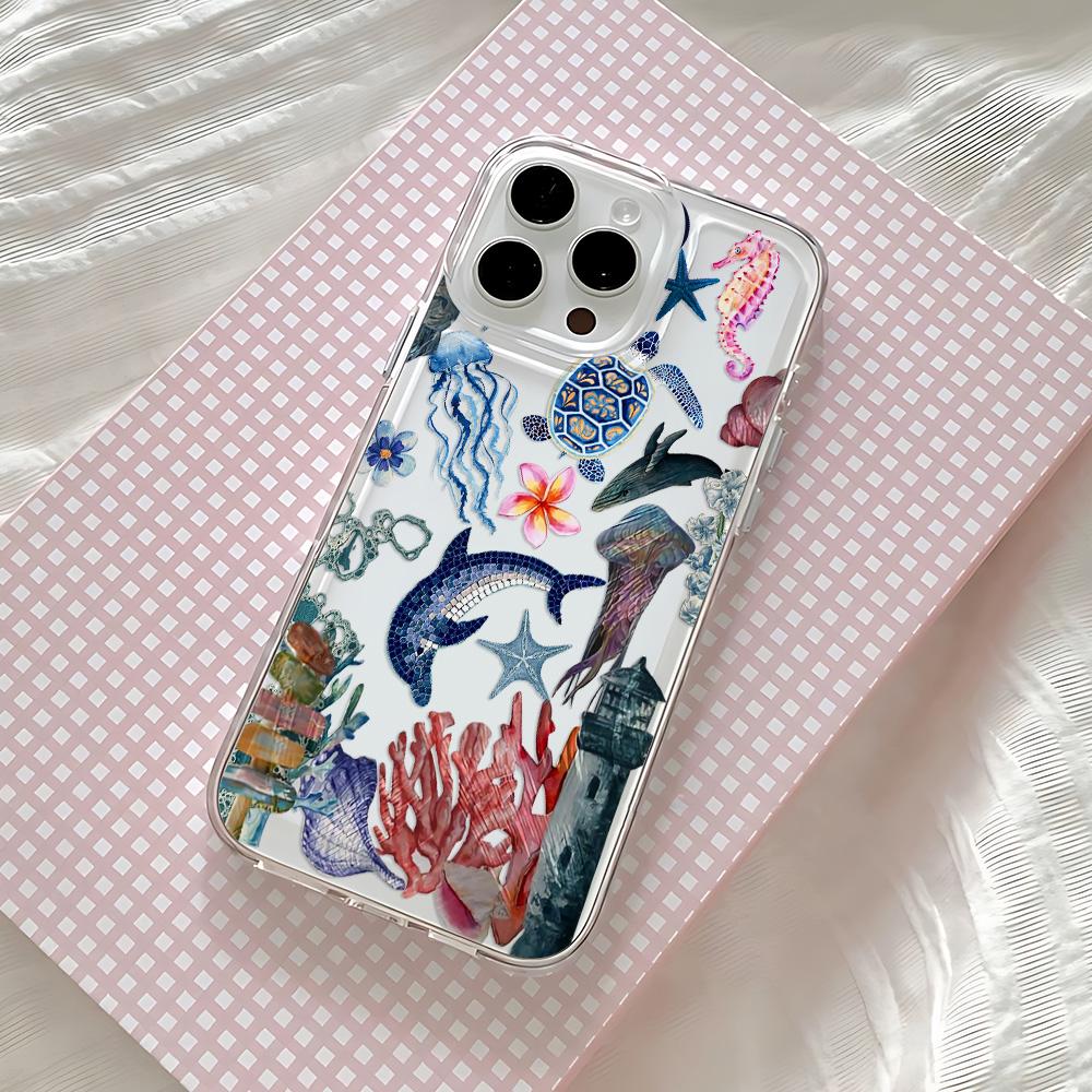 Funda de Teléfono Arte Océano Azul Playa para IPhone 17 16 16e 15 14 13 12 11 Mini Pro Max X XR XSMax 7 8 Air Plus Cubierta Trasera Transparente