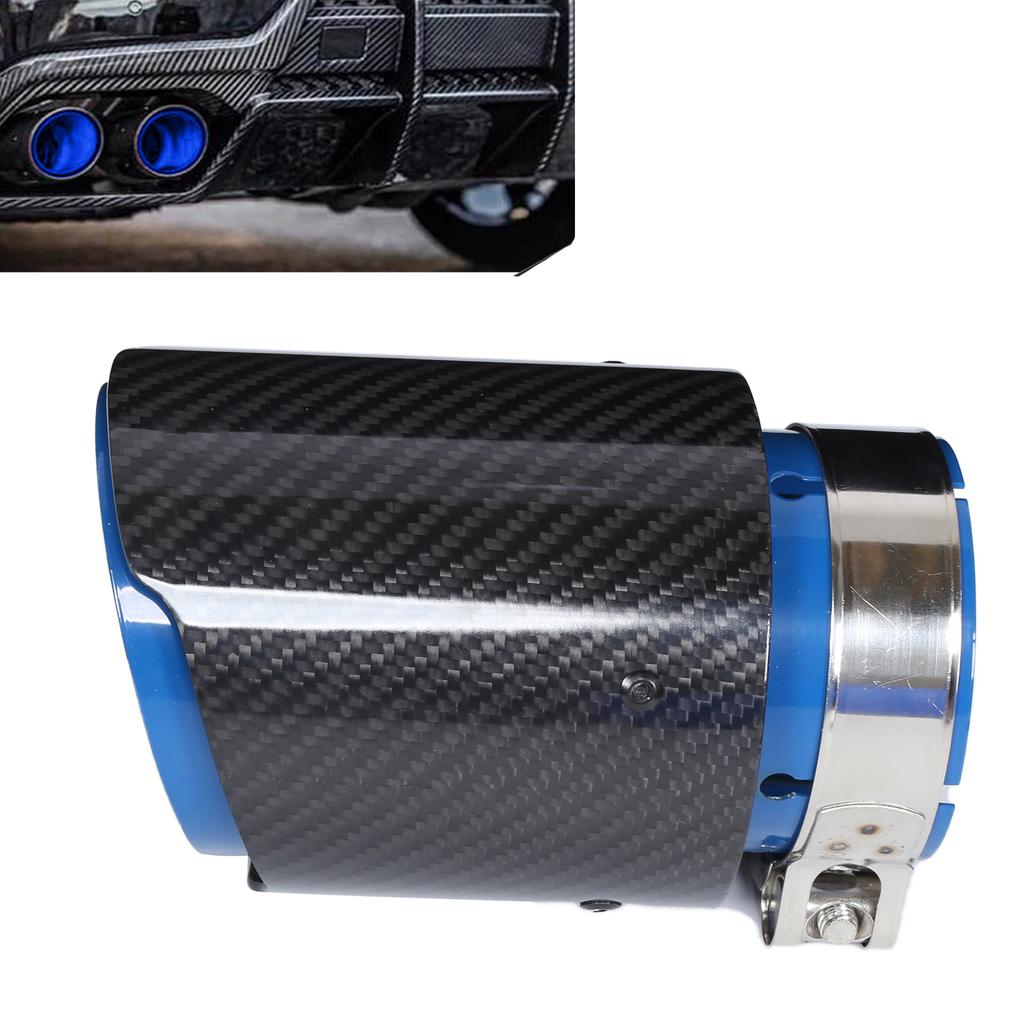 Universal Exhaust Tip Tail Throat Glossy Carbon Fiber Blue Pipe Straight 2.1in Inlet 4in Single