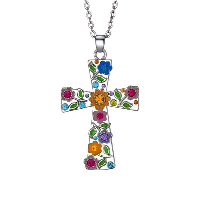 Geometric Cross Flower Pendant Necklace For Women With Vintage Style Jewelry