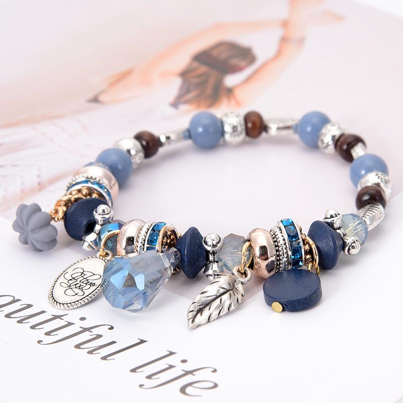 SCIONE 2020 Fashion Bohemian Small Fresh Crystal Wooden Beads Retro Ladies Bracelet