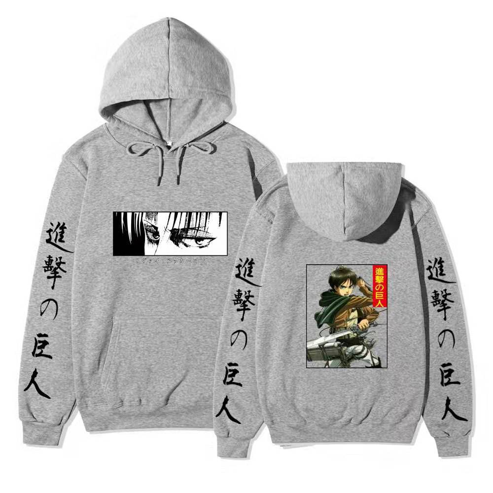 Unisex Attack on Titan Hoodie, Levi Ackerman & Eren Yeager Front Back Print Pullover, Long Sleeve Anime Graphic Hooded Sweatshirt Streetwear