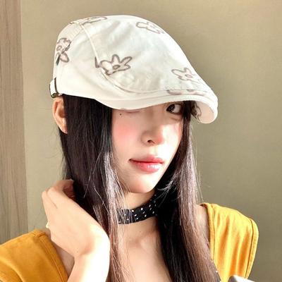 Cartoon Flower Beret Sweet Y2k Painter Hat Personality Octagonal Hat  Spring Summer
