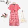 ZANZEA Women Casual Round Neck Short Sleeve Print Patchwork Dress
