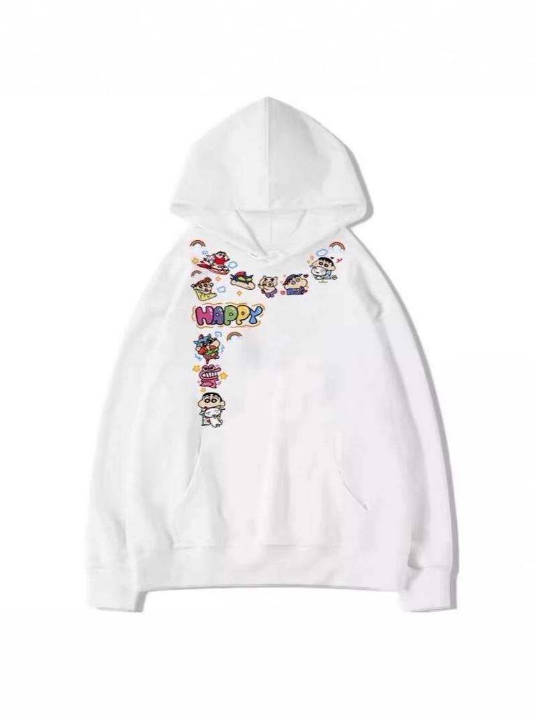 Fleece-Lined Shin-chan Cartoon Hoodie - Casual Couple Outfit for Autumn and Winter