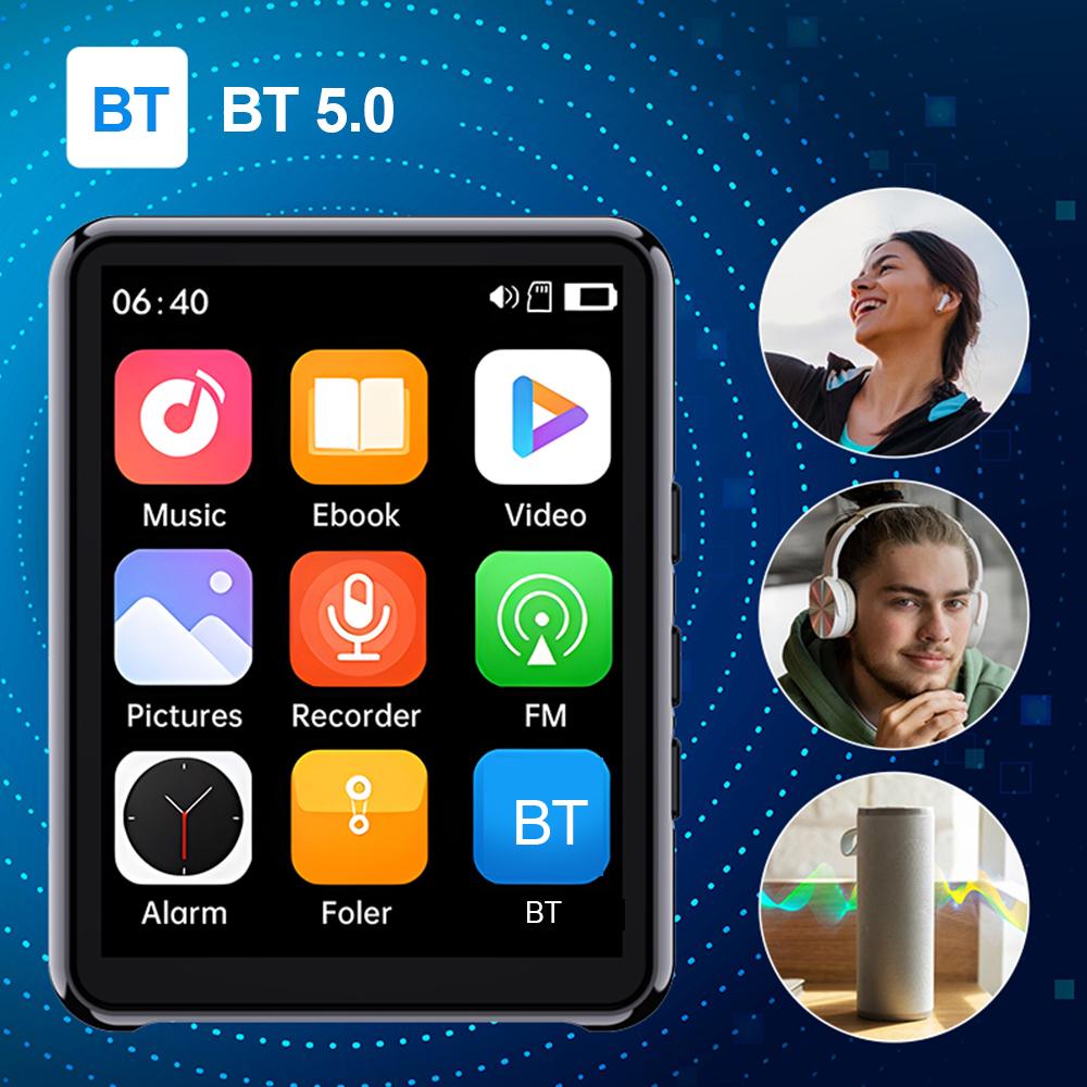 2.4 Inch High Clear Screen MP3 Player Full Touch Screen Lossless Sound BT Player with Speaker Support Alarm Radio