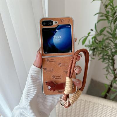 Applicable To Samsung ZFlip6 Cartoon Sheep Bar Pattern Mobile Phone Case Zflip5 Folding Bracket Hand Lanyard Protective Cover