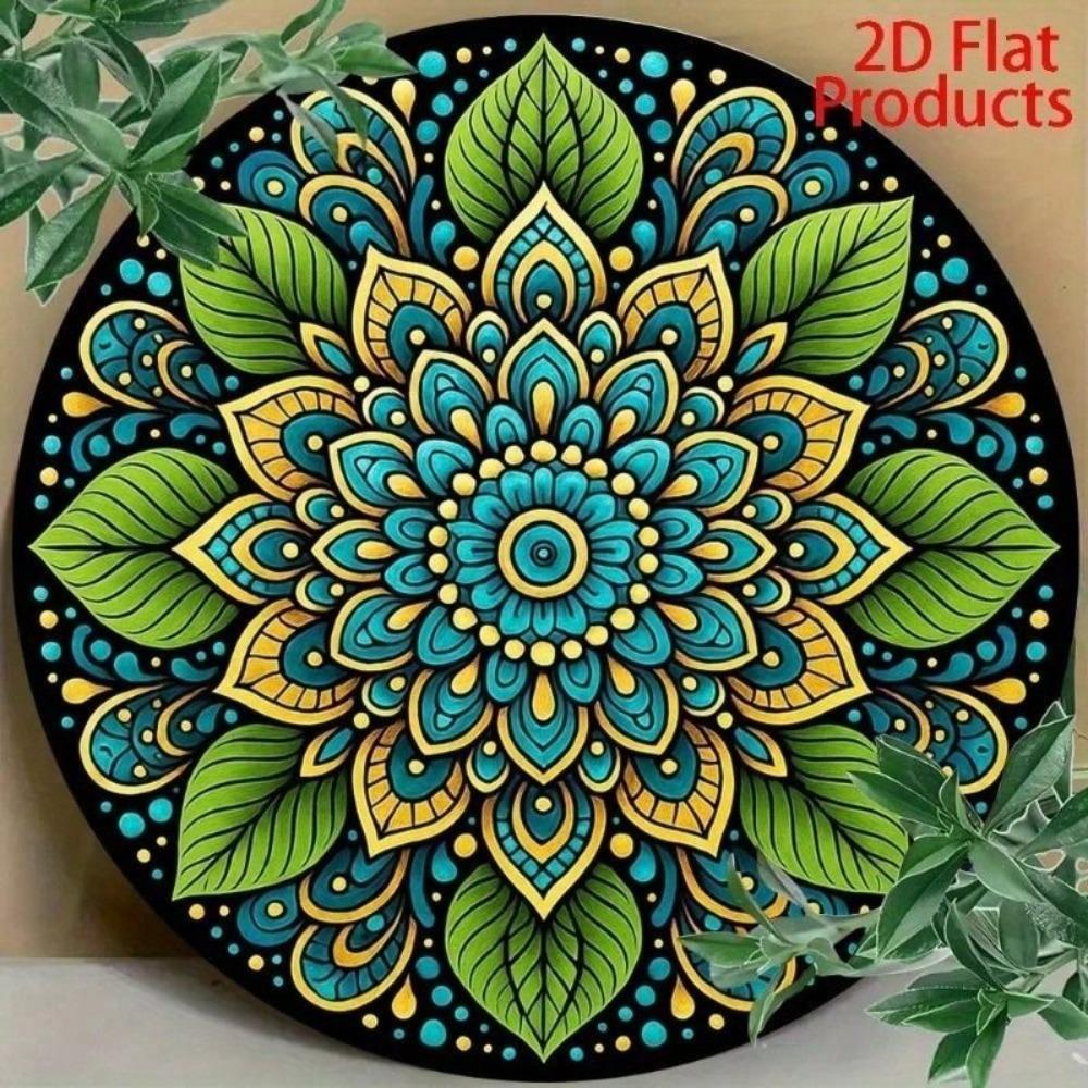 Vintage Metal Wall Art Retro Mandala Tin Sign Round Decor For Living Room