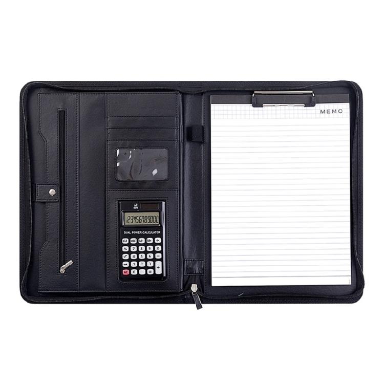 Professional Business Document Organiser Clipboard Leather Conference Folder with 12 Digit Calculator and Notepads