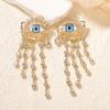 European and American Fashion, Exaggerated and Exquisite, Heavy Industry Alloy, Long Rhinestone Tassels, Devil's Eye, Earrings, Versatile and High-end