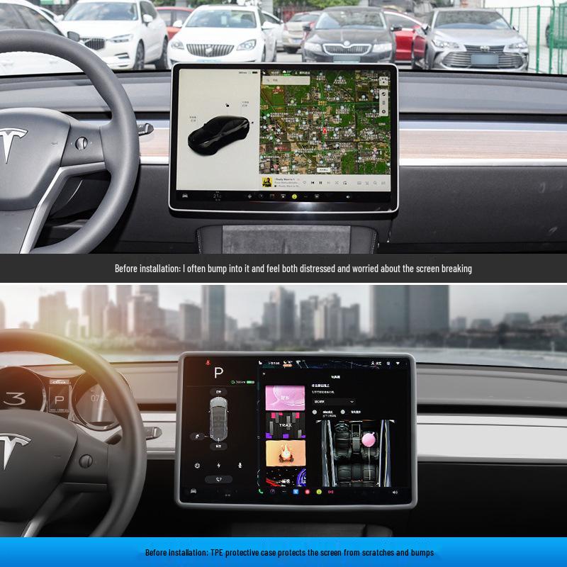 Tesla Model 3/Y Navigation Screen Protector with Silicone Frame