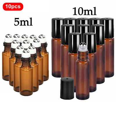 5ml /10ml Roll On Bead Bottles Steel Ball Essential Oil Mini Perfume Portable Glass Split Bottle Travel Size Bottles & Containers
