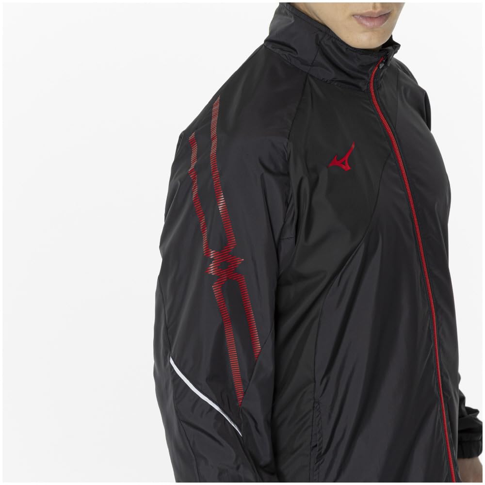 Mizuno Breath Thermo Lined Warmer and Training Size L MC-LINE Jacket, Moisture-Wicking Heat-Generating, Wear, 32MEA631, Black/Chinese Red,