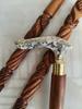 Walking Stick Brass Enamel Handle, Carved Rosewood Cane Home Decor
