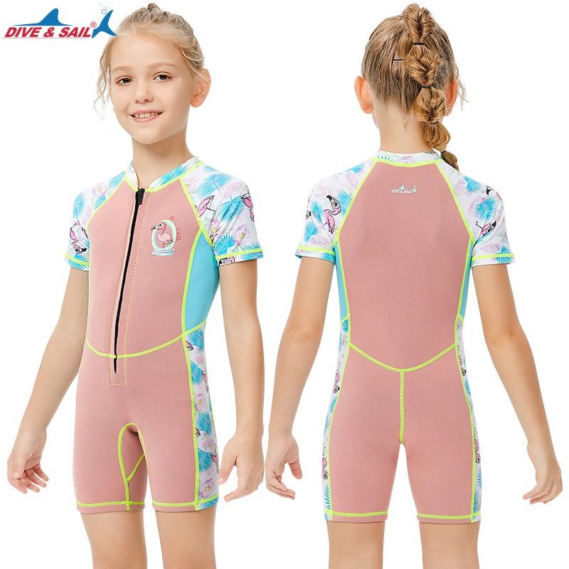 Children's Diving Suit 2MM Warm Girls 'swimsuit One-piece Short-sleeved Snorkeling Surfing Sunscreen Jellyfish